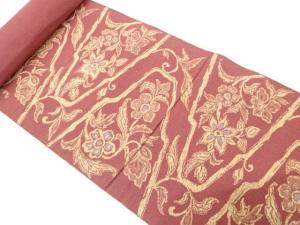 アンティーク　花更紗模様織り出し　名古屋帯地反物